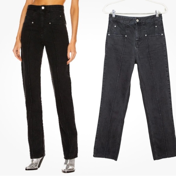 Isabel Marant Lirokayo Trousers Jeans Black Straight Leg High Waist FR42 US 10